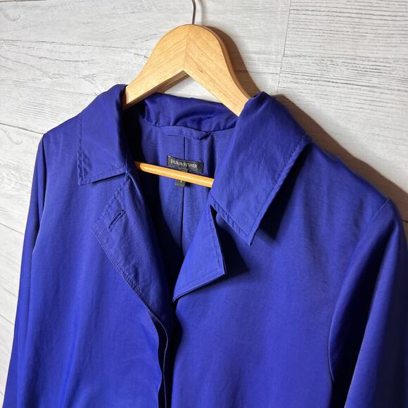 Eileen Fisher Coat Women Size Small Royal Blue A Line Button Down Trench - Picture 8 of 16